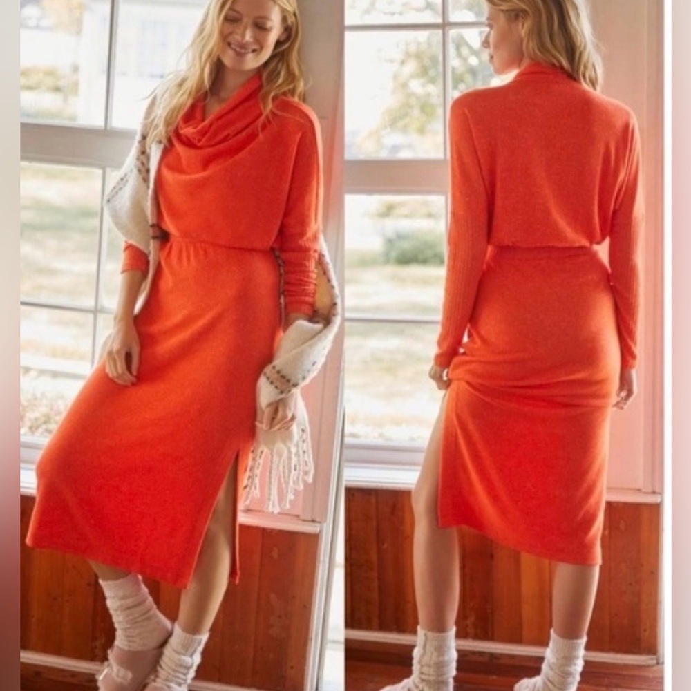 Anthropologie Daily Practice Orange Cowl Neck Maxi Dress Small NWT